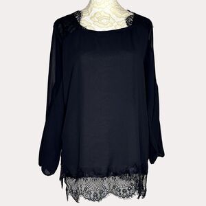 Siberian Sheer Chiffon Lace Trim Dolman Sleeve Blouse Top 38 US M am